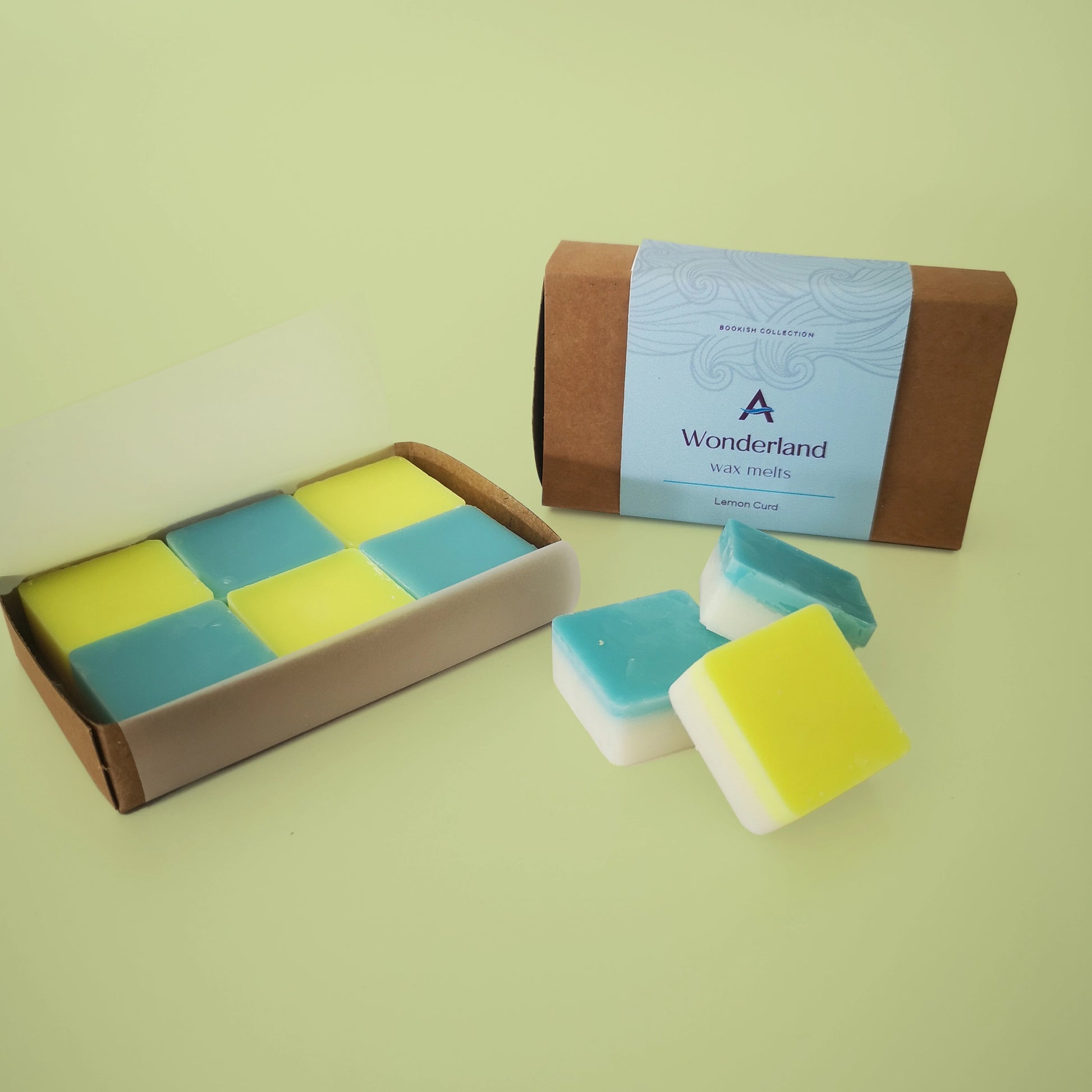 yellow and blue cube wax melts in box