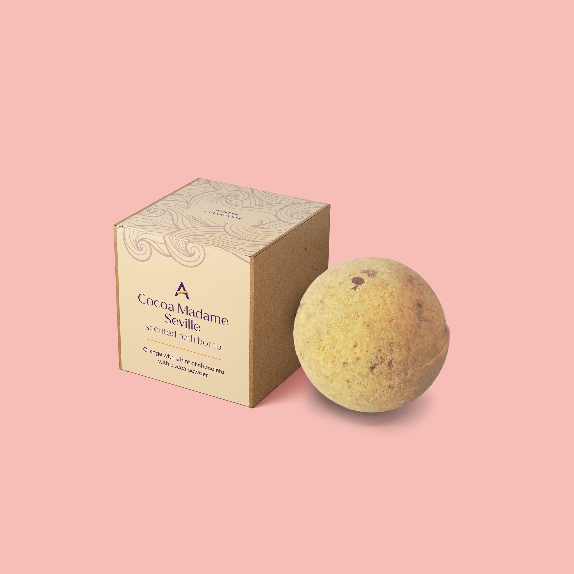 orange and brown bath bomb with box